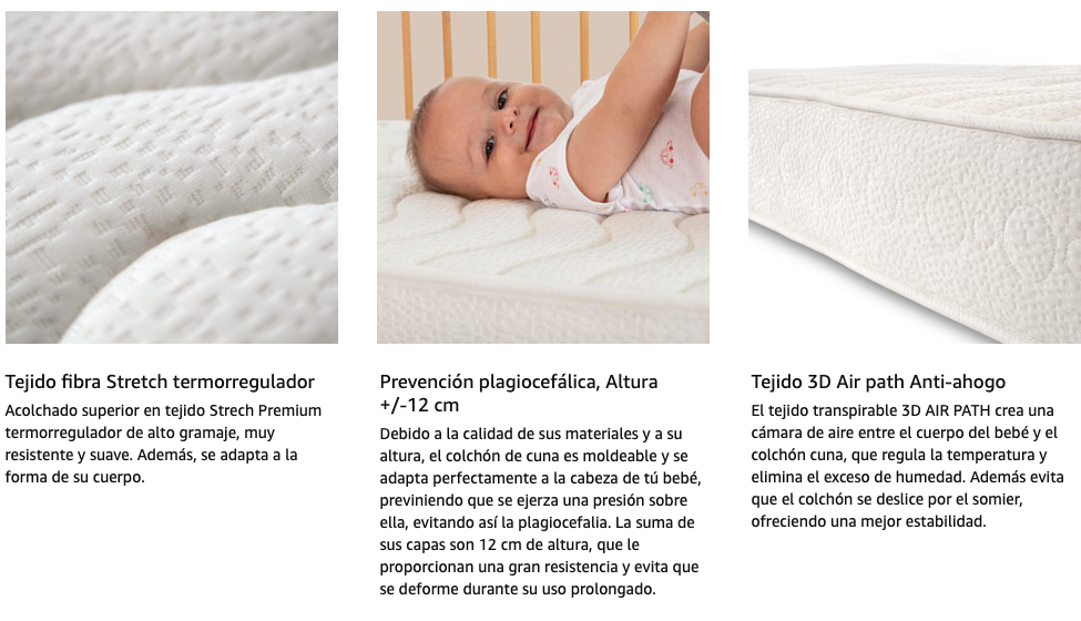 Nalui - Colchón Cuna Baby One, Certificado Oeko-Tex®, Altura ± 12cm, Hecho en España 60x120 cm + Protector Tencel